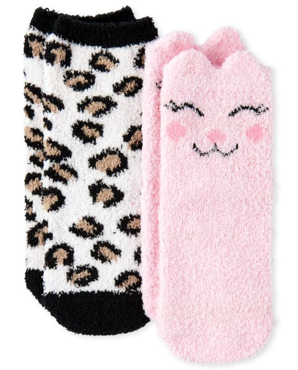 Toddler Girls Leopard Cat Cozy Socks 2-Pack