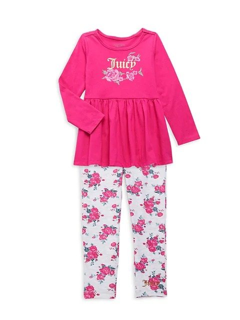 Little Girl's 2-Piece Baby Doll Top & Floral Leggings Set