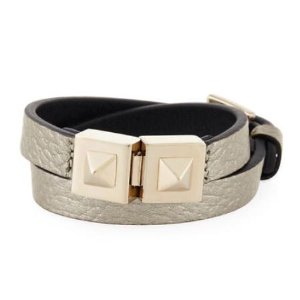 Valentino  Metallic Leather Rockstud Wrap Bracelet @ Neiman Marcus
