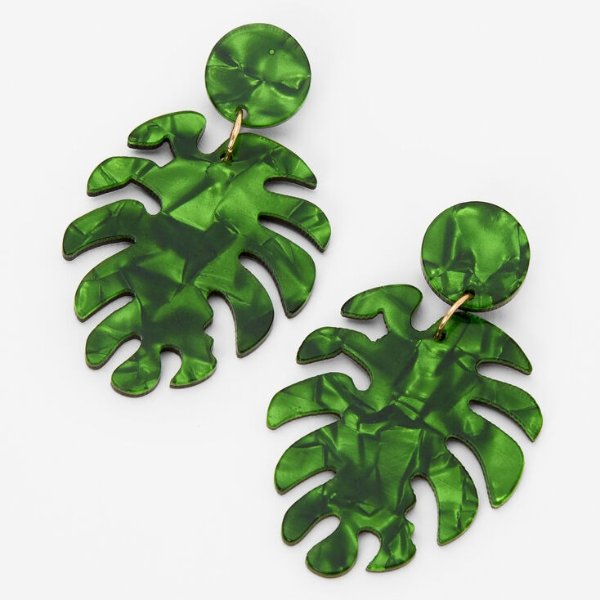 Green Palm Leaf Monstera 2" Drop Earrings