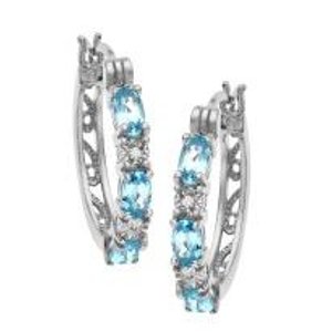 1 5/8 ct Sky Blue Topaz Hoop Earrings with Diamonds in Silver Plate