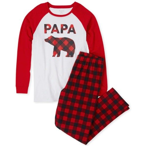 Mens Matching Family Buffalo Plaid Cotton And Fleece Pajamas