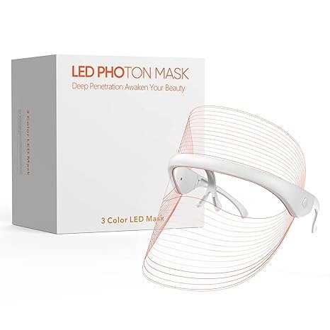 LED Face Mask Light Therapy Facial Photon Beauty Device with USB Cable 3 Colors LED Skincare Mask for Facial Rejuvenation, Wrinkle Reduction, Anti-Ageing