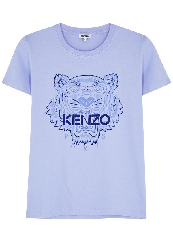 Lilac tiger-print cotton T-shirt