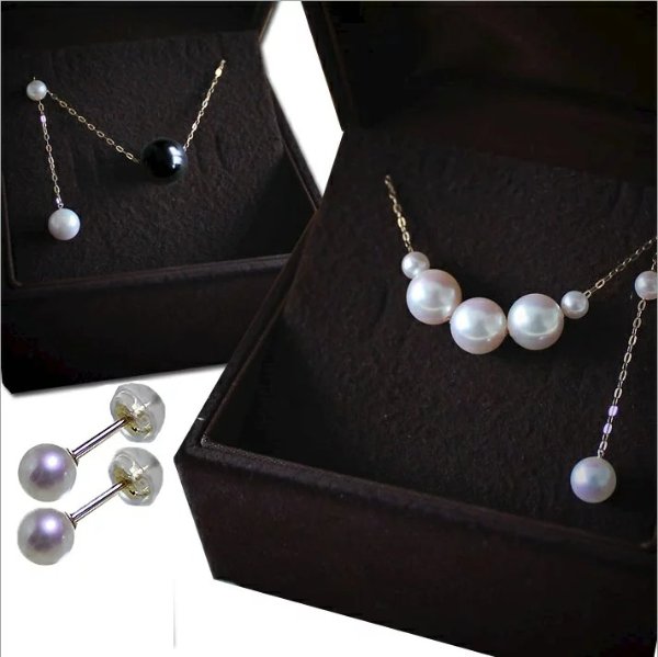 Pearl oyster pearl / black butterfly pearl akoya lucky bag pearl necklace pierced earrings K18/K14WG