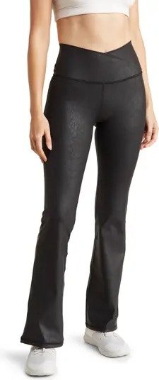 Lux Cracked Faux Leather Flare Leggings