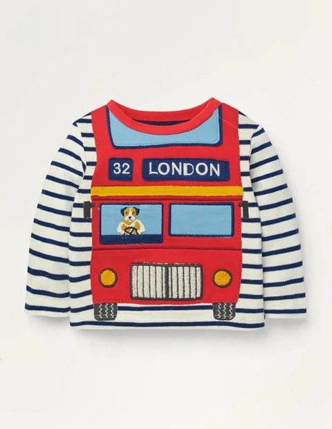 Vehicle Applique T-shirt - Ivory/Starboard Blue Bus | Boden US