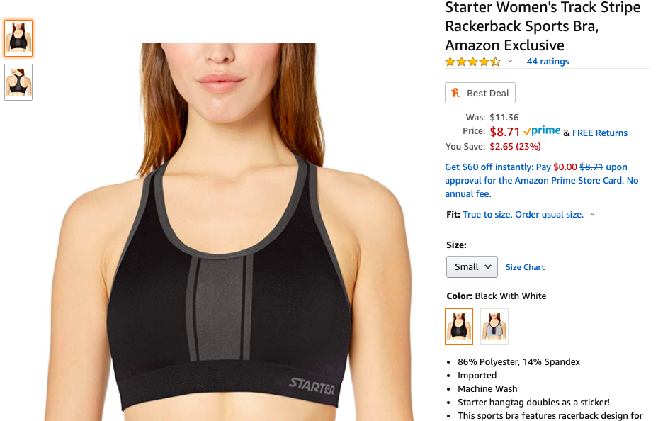 运动文胸S码黑色 Amazon.com: Starter Women&#39;s Track Stripe Rackerback Sports Bra, Amazon Exclusive, Black with White, Extra Small: Clothing