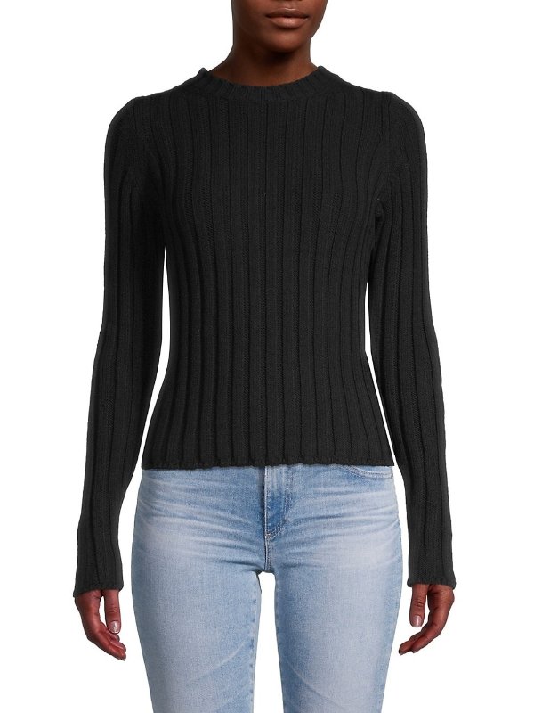 Long-Sleeve Cotton-Blend Ribbed Sweater