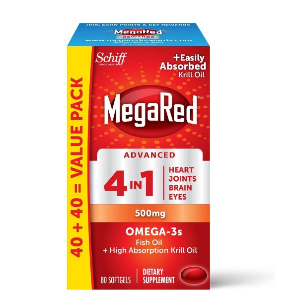 Megared Advanced 4in1 Softgels - Omega-3 Fish Oil + High Absorption Krill Oil Supplement 500mg (80 Count In A Bottle)