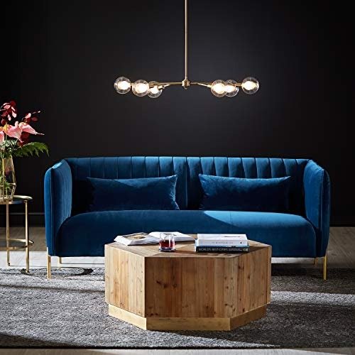 Frederick Mid-Century Modern Tufted Velvet Sectional Sofa Couch, 77.5"W, Navy Blue