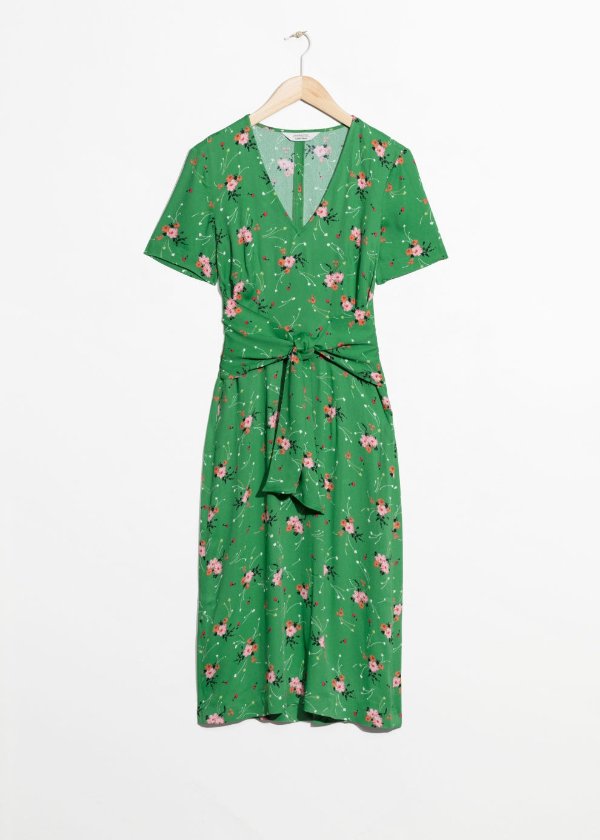 Printed Waist Tie Dress - Green Floral - Printed dresses - & Other Stories IT