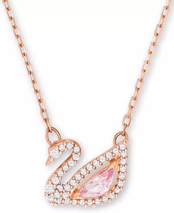 Rose Gold-Tone Crystal Swan Pendant Necklace, 14-7/8" + 2" extender