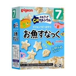 日本PIGEON贝亲 宝宝辅食婴儿含钙零食磨牙棒 松软鱼饼干 6g*2袋 7M+
