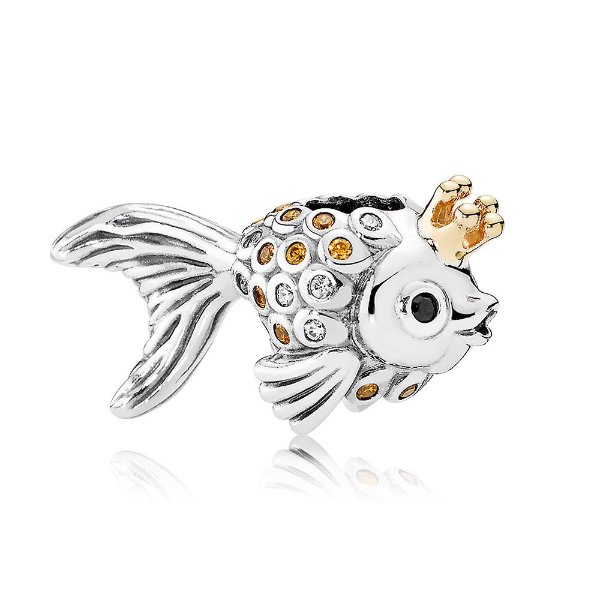 Fairytale Fish Charm, Orange & Gold CZ & Black Crystals|PANDORA J