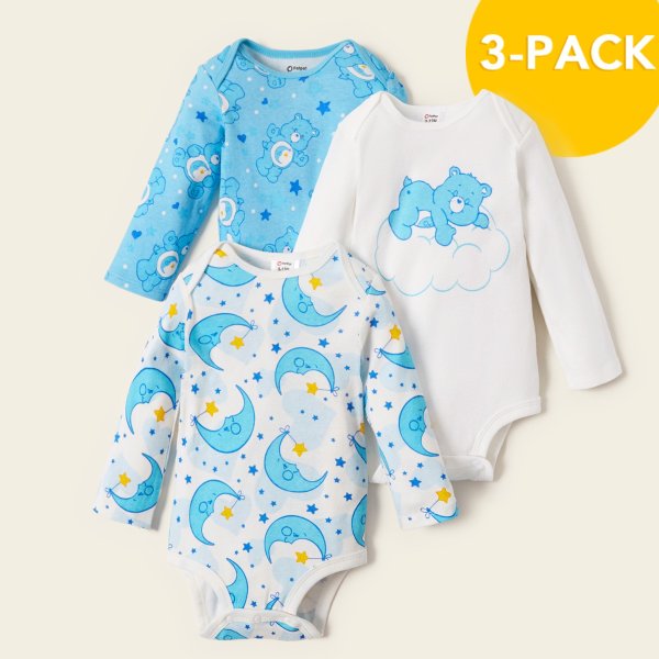 Care Bears Bedtime Cotton 3-pack Baby Rompers