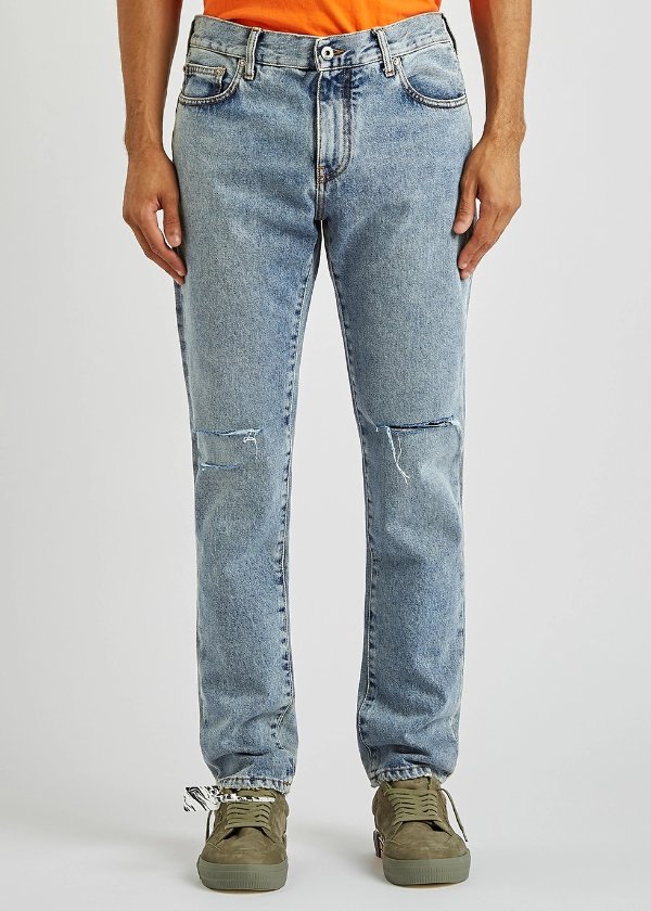 Diag blue distressed slim-leg jeans