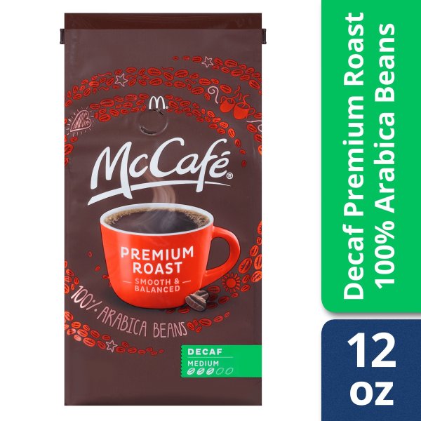 (2 Pack) McCafe Premium Roast Decaf Ground Coffee, Medium Roast, 12 oz Bag