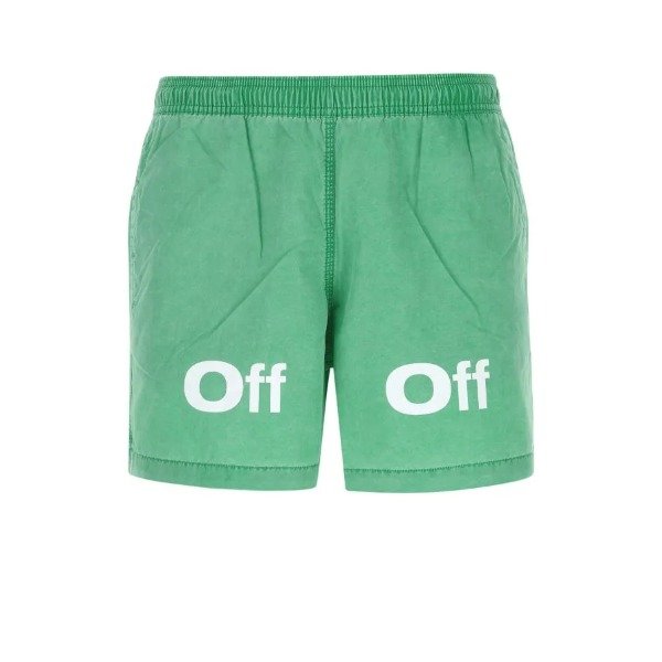 Green nylon and cotton swimming shorts
