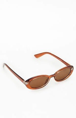 Brown Plastic Oval Sunglasses