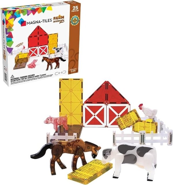 Farm Animals 25-Piece Magnetic Construction Set, The ORIGINAL Magnetic Building Brand