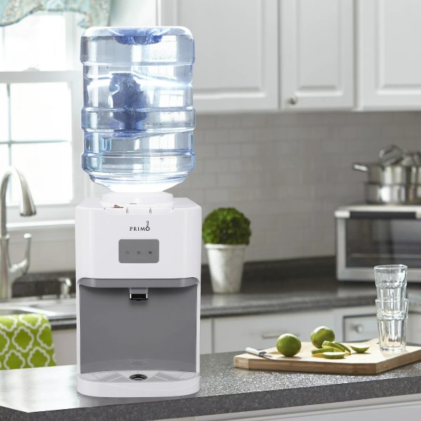 Primo Deluxe Countertop Water Dispenser Top Loading, Hot/Cold/Room Temp, White Mud