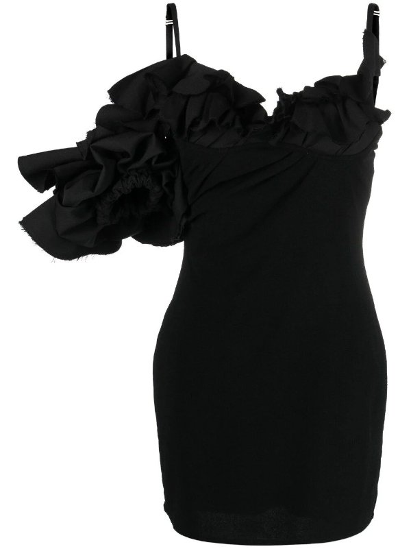 Black La robe Duna Ruffled Mini Dress
