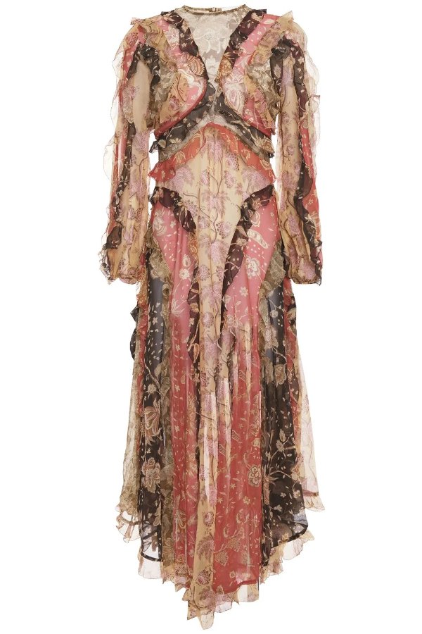 Ruffled printed silk-chiffon midi dress