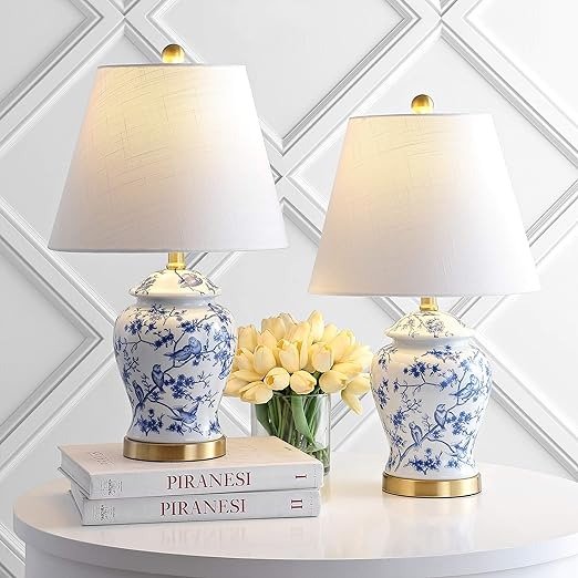 JYL3005A-SET2 Set of 2 Table Lamps Penelope 22" Chinoiserie Classic,Cottage,Traditional,for Bedroom, Living Room, Office, College Dorm, Coffee Table, Bookcase, Blue/White