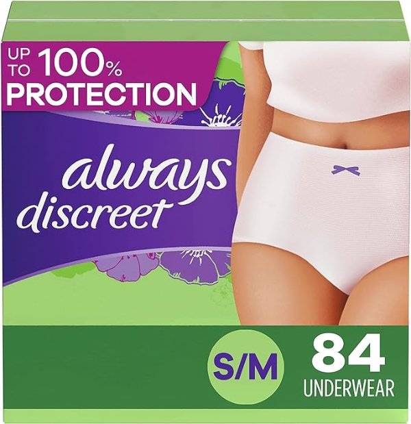 Discreet Adult Incontinence Underwear for Women and Postpartum Underwear, Small/Medium, up to 100% Bladder Leak Protection, 84 Count