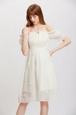 白色蝴蝶两穿式连衣裙