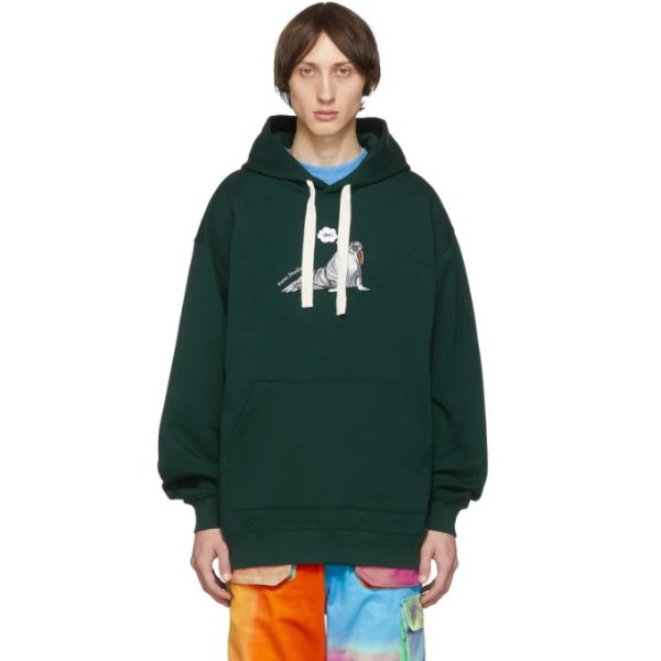 Green Embroidered Animal Hoodie