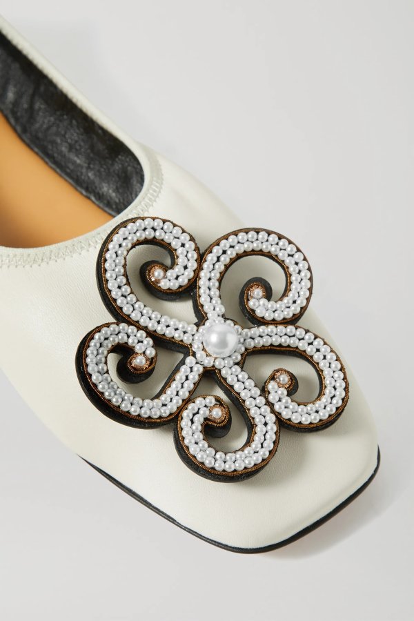 Faux pearl-embellished leather ballet flats