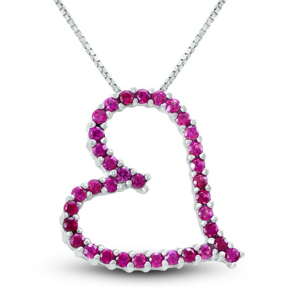 Lab Created Large Ruby Heart Slide Necklace In Sterling Silver