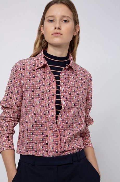 Washed-silk blouse with window-inspired print