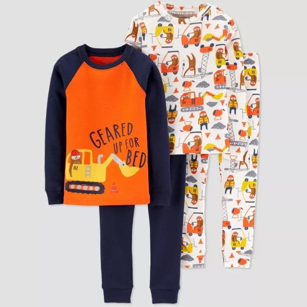 Toddler Boys' 4pc Sloth & Construction 100% Cotton Pajama Set - Just One You® made by carter's Orange