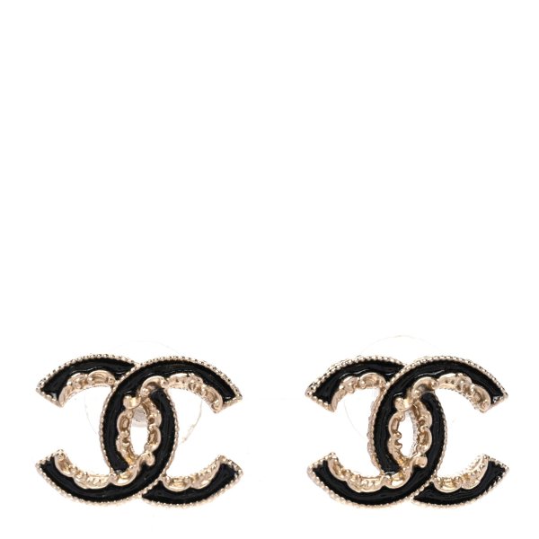 Enamel CC Baroque Earrings Black Gold
