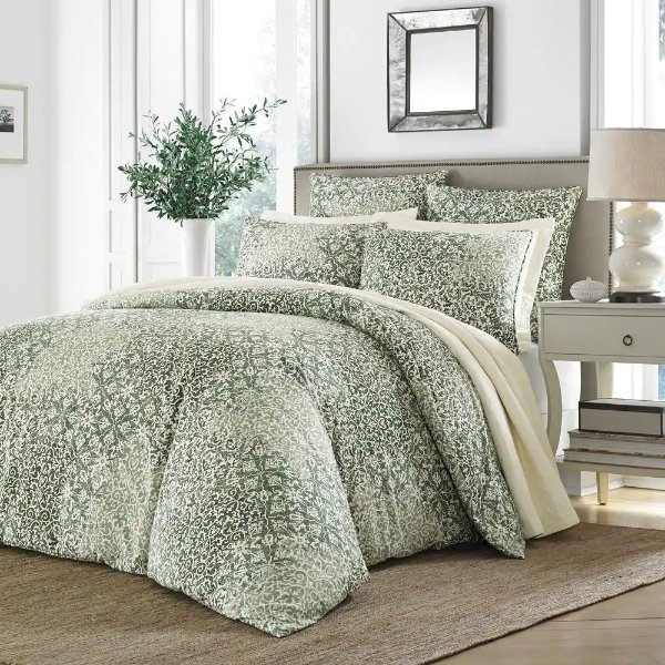 Abingdon 3-Piece Green Floral Cotton Full/Queen Comforter Set