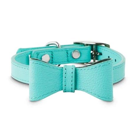 Teal Leather Bow Tie Dog Collar, X-Small/Small | Petco