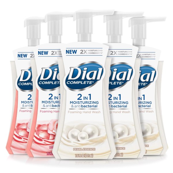 (Pack of 5) Dial Complete 2 in 1 Foaming Hand Wash, Assorted Varieties, Pearl Essence + Rose Oil, 7.5 Ounce