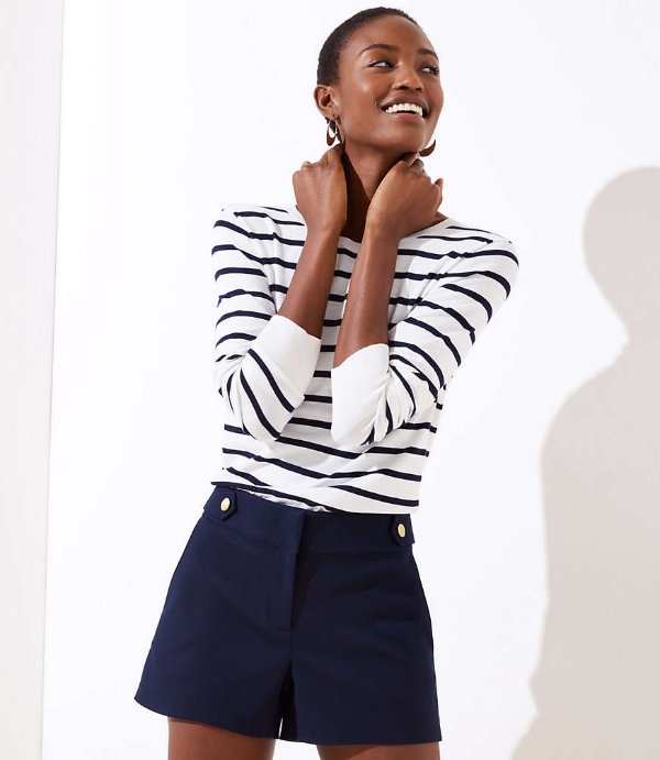 Petite Button Waist Tab Riviera Shorts with 3 1/2 Inch Inseam | LOFT