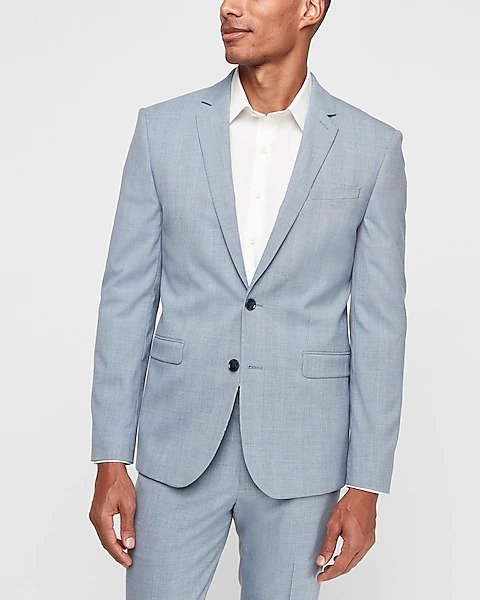 Extra Slim Light Blue Plaid Wrinkle-resistant Stretch Suit Jacket