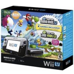 Wii U 32GB Black Deluxe Set w/ Super Mario U & Super Luigi U