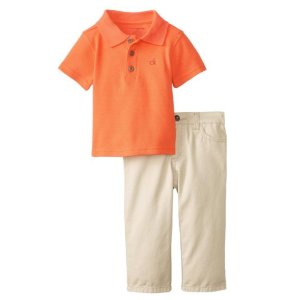 Calvin Klein Baby Boys' Orange Polo with Khaki Pants