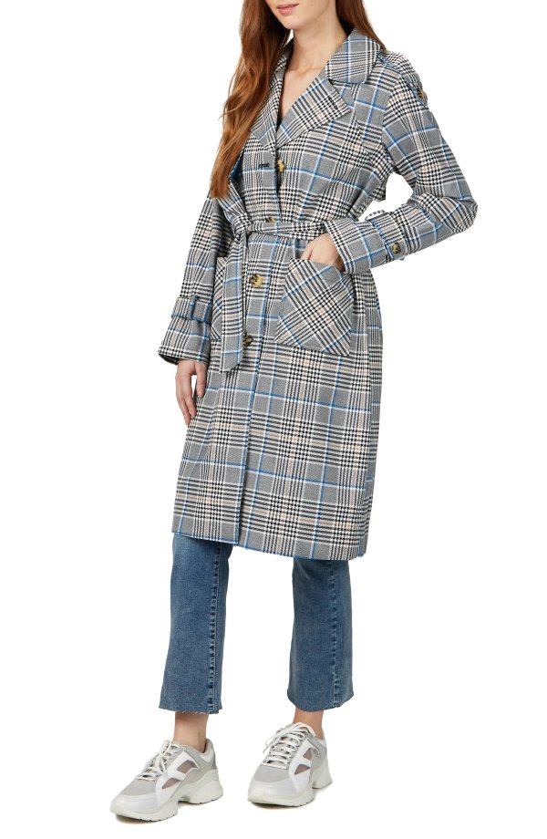 Water Resistant Plaid Trench Coat