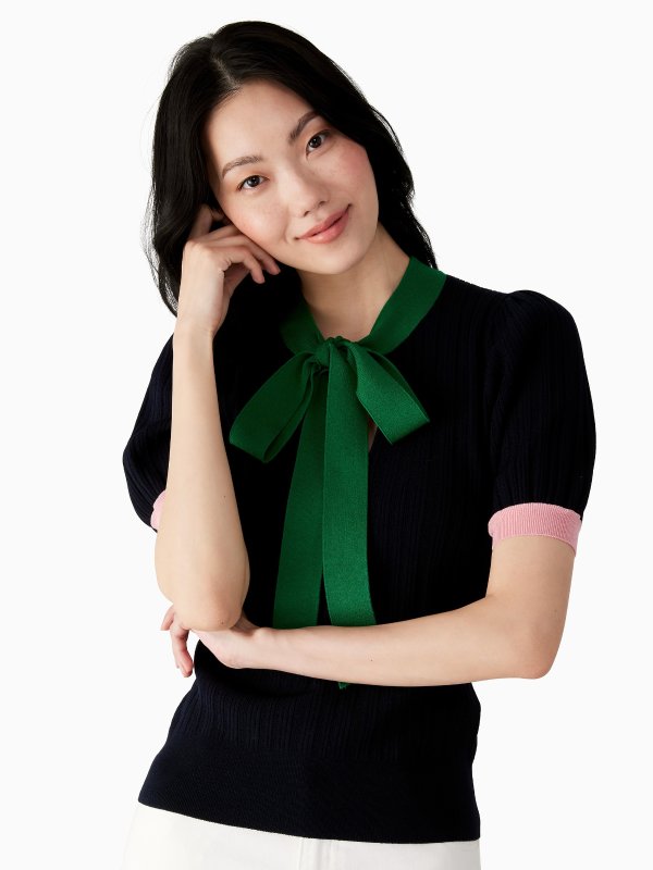 colorblock bow-neck sweater