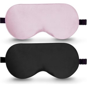 Sleep Mask, 2 Pack 100% Real Natural Pure Silk Eye Mask with Adjustable Strap for Sleeping, BeeVines Eye Sleep Shade Cover, Blocks Light Reduces Puffy Eyes Gifts