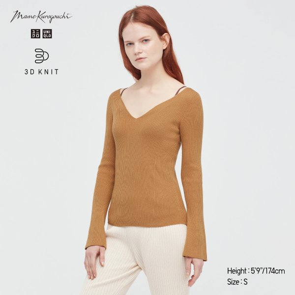 Uniqlo Uniqlo WOMEN 3D KNIT RIBBED LONG-SLEEVE SWEATER (MAME