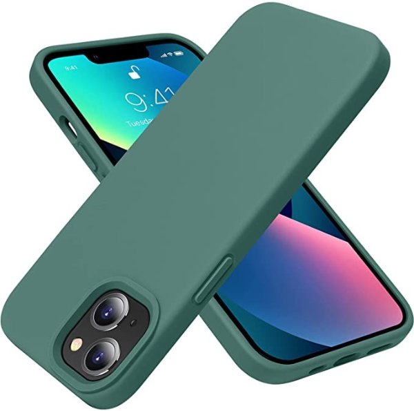 Compatible with iPhone 13 Case, Liquid Silicone Slim Protective Shockproof Phone Case Cover with Anti-Scratch Microfiber Lining, 6.1 inch, Midnight Green