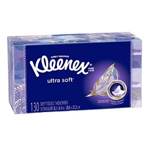 Kleenex Ultra Soft Facial Tissues, Medium Count Flat, 130 ct, 8 Pack